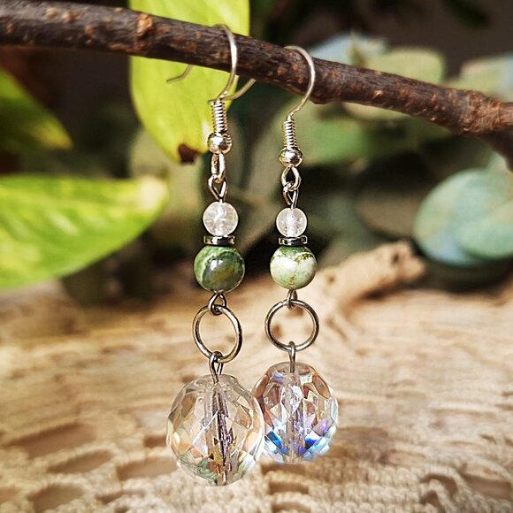 Gemstone & Crystal Silver Earrings, Elegant Boho Wedding Earrings, Hippie Chic - Picture 5 of 7